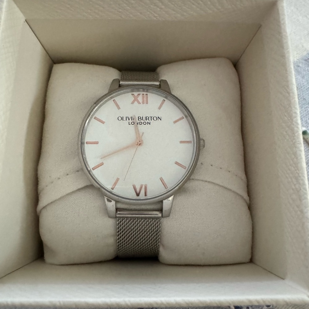 OLIVIA BURTON Silver and White Minimalist Watch